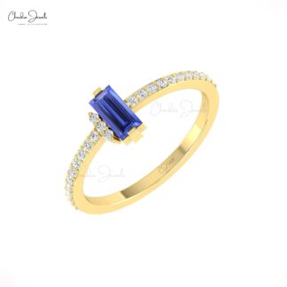 AAA Tanzanite Baguette Ring With Pave Diamond Unique Engagement Rings In 14k Gold