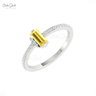 Genuine Yellow Sapphire Baguette Ring In 14k Real Gold Diamond Minimalist Rings For Her