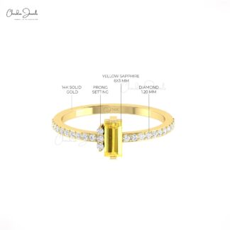 Genuine Yellow Sapphire Baguette Ring In 14k Real Gold Diamond Minimalist Rings For Her