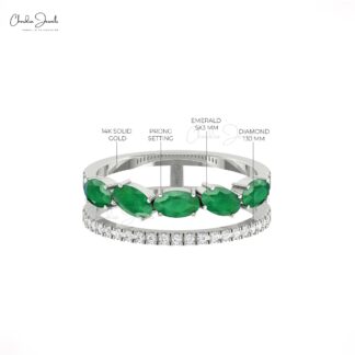 Oval Cut Two Shank Band In 14k Solid Gold Emerald 1.75 Ct Gemstone Diamond Wedding Ring