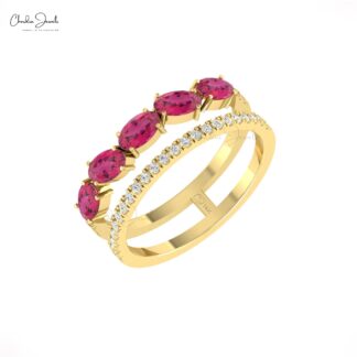 Split Shank Diamond Women Ring In Pure 14k Gold Pink Tourmaline October Birthstone Ring