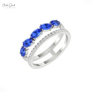Two Shank Birthstone Ring With 5x3mm Tanzanite Diamond Pave Set In 14k Solid Gold Rings