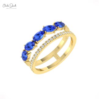Two Shank Birthstone Ring With 5x3mm Tanzanite Diamond Pave Set In 14k Solid Gold Rings