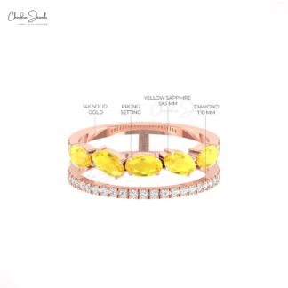 Double Shank Diamond Band In 14k Real Gold Yellow Sapphire 1.75 Ct Oval Anniversary Ring