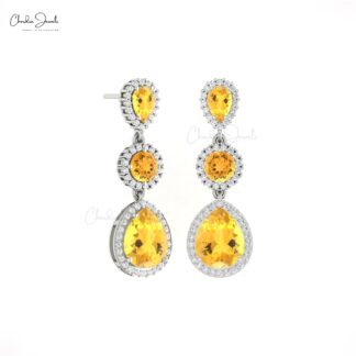 Cocktail Diamond Earrings With 6 Ct Citrine Dangle Halo Earring In 14k Real Gold Jewelry