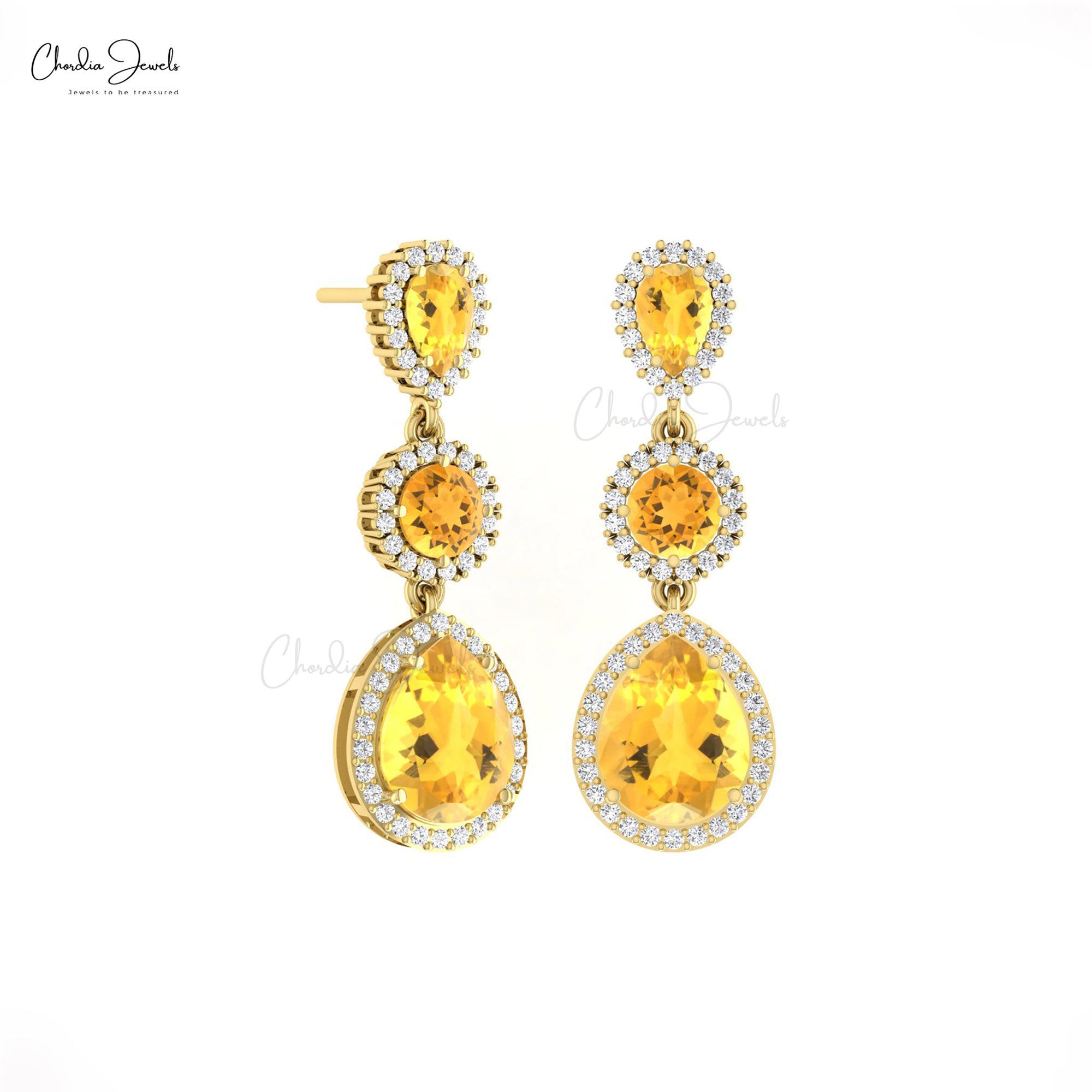 Cocktail Diamond Earrings With 6 Ct Citrine Dangle Halo Earring In 14k Real Gold Jewelry
