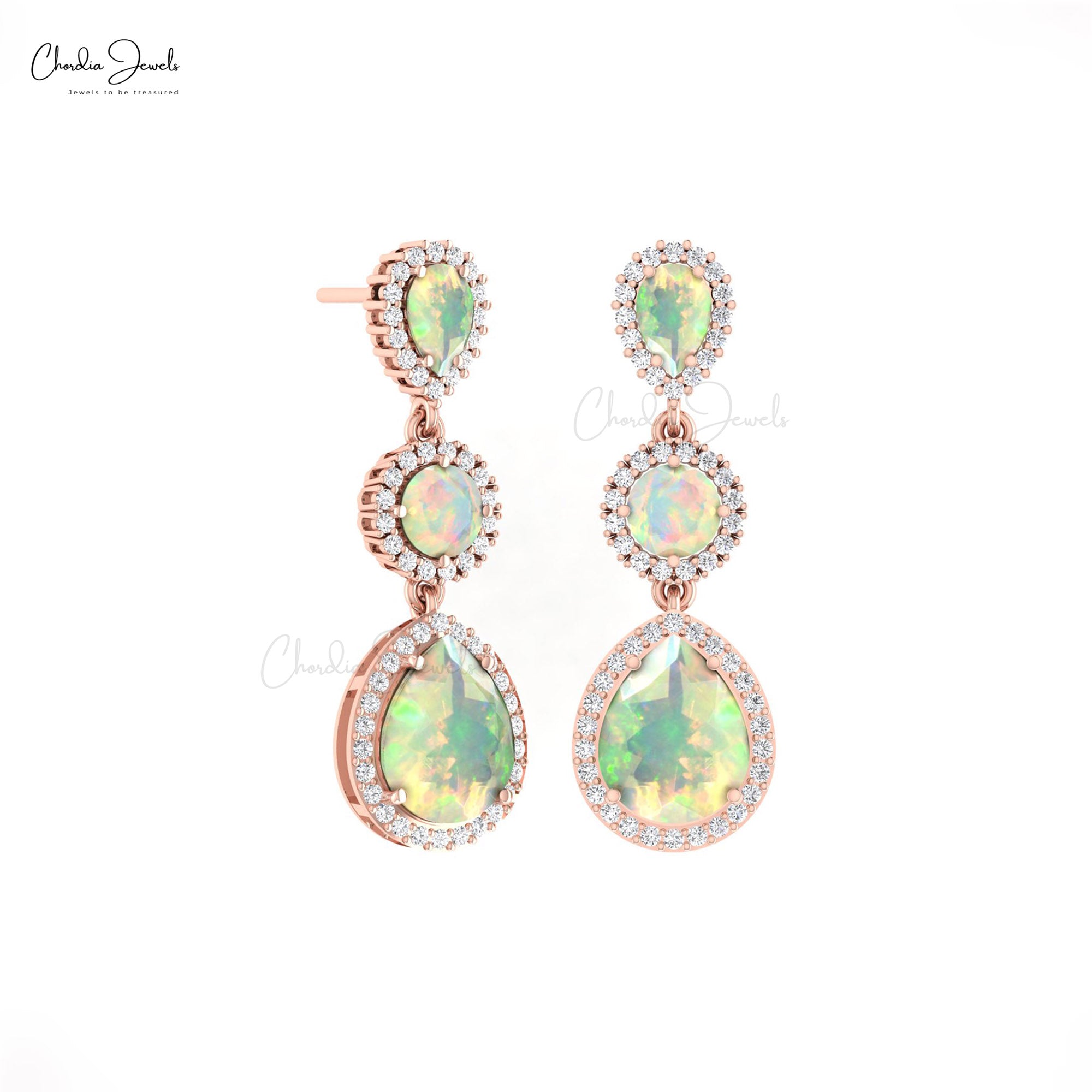 AAA Fire Opal Dangle Earring With Halo G-H Diamond Push Back Earrings In 14k Gold Jewelry