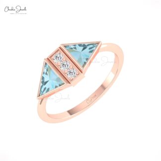 Dainty Diamond Proposal Ring In Pure 14k Gold Aquamarine 6mm Gemstone Women Ring