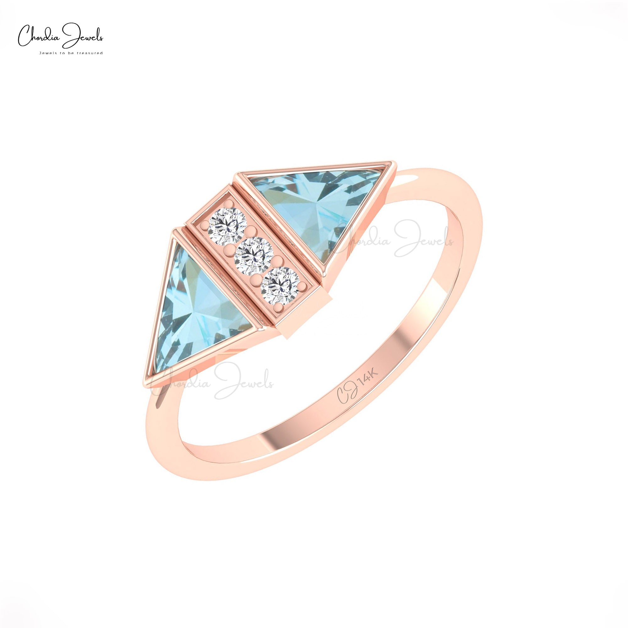 Dainty Diamond Proposal Ring In Pure 14k Gold Aquamarine 6mm Gemstone Women Ring