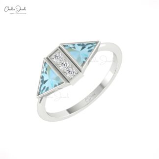 Dainty Diamond Proposal Ring In Pure 14k Gold Aquamarine 6mm Gemstone Women Ring