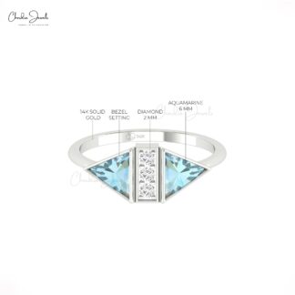 Dainty Diamond Proposal Ring In Pure 14k Gold Aquamarine 6mm Gemstone Women Ring