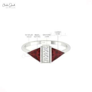 Diamond Wedding Ring In Solid 14k Gold Red Garnet 6mm Gemstone Handmade Rings