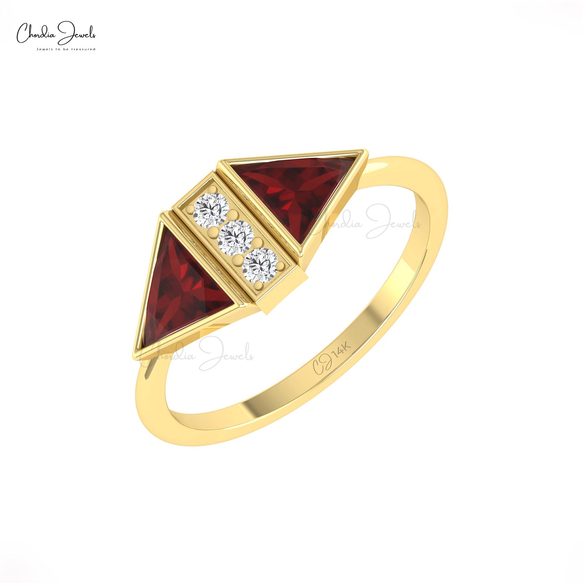 Diamond Wedding Ring In Solid 14k Gold Red Garnet 6mm Gemstone Handmade Rings