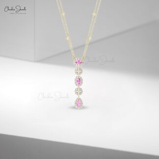 Diamond Cluster Halo Necklace In 14k Real Gold Pink Sapphire 0.63 Ct Gemstone Fine Jewelry