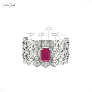 Signature Cocktail Wedding Ring In 14k Real Gold Ruby 6x4mm Gemstone Diamond Women Rings