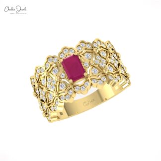 Signature Cocktail Wedding Ring In 14k Real Gold Ruby 6x4mm Gemstone Diamond Women Rings