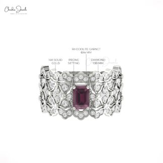 Cocktail Diamond Wedding Ring With 6x4mm Rhodolite Garnet 14k Solid Gold Hallmark Ring