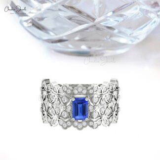 Octagon Tanzanite Statement Ring In 14k Pure Gold G-H Diamond Cocktail Rings For Her