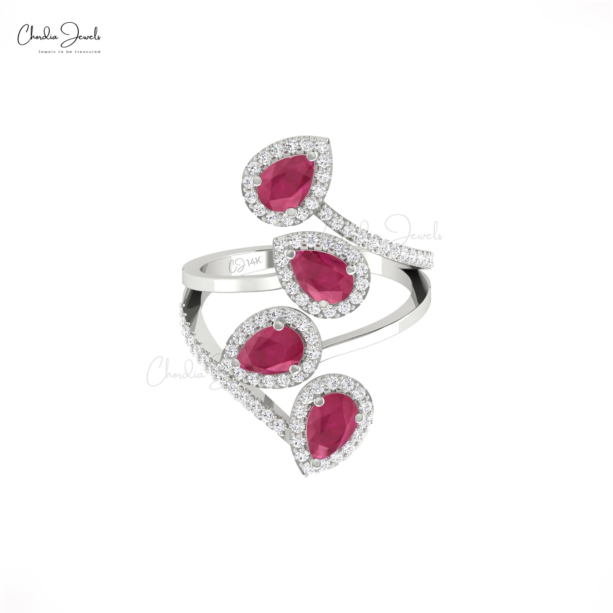 Halo Wrap Diamond Cocktail Ring In 14k Solid Gold Burma Ruby July Birthstone Women Rings