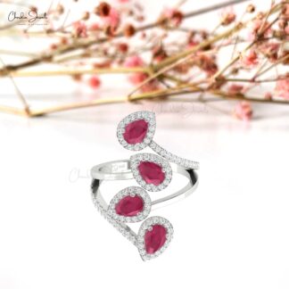Halo Wrap Diamond Cocktail Ring In 14k Solid Gold Burma Ruby July Birthstone Women Rings