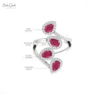 Halo Wrap Diamond Cocktail Ring In 14k Solid Gold Burma Ruby July Birthstone Women Rings