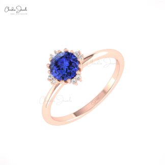 Brilliant Cut Cluster Ring In Real 14k Gold Tanzanite And G-H Diamond Promise Rings