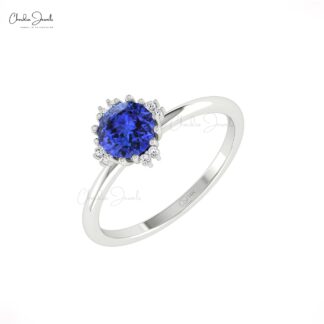 Brilliant Cut Cluster Ring In Real 14k Gold Tanzanite And G-H Diamond Promise Rings
