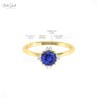 Brilliant Cut Cluster Ring In Real 14k Gold Tanzanite And G-H Diamond Promise Rings