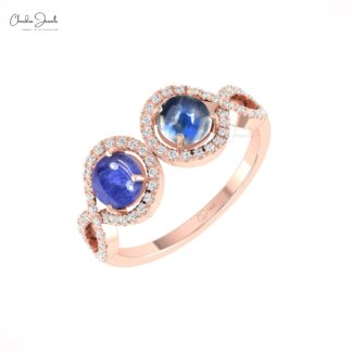 Pure 14k Gold Halo Ring With 5mm Tanzanite Rainbow Moonstone And Diamond Bridal Rings