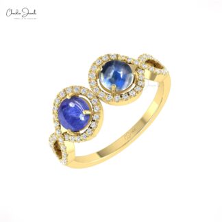 Pure 14k Gold Halo Ring With 5mm Tanzanite Rainbow Moonstone And Diamond Bridal Rings