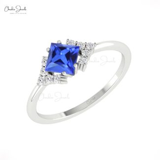 Dainty Half Halo Diamond Ring With 0.6 Ct Tanzanite Prong Set In 14k Real Gold Love Rings