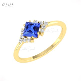 Dainty Half Halo Diamond Ring With 0.6 Ct Tanzanite Prong Set In 14k Real Gold Love Rings