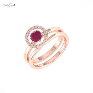 Detachable Halo Diamond Ring With 0.45 Ct Burma Ruby Engagement Ring In 14k Solid Gold