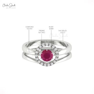 Detachable Halo Diamond Ring With 0.45 Ct Burma Ruby Engagement Ring In 14k Solid Gold