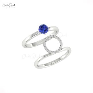 Solid 14k Gold Diamond Circle Ring With 0.45 Tanzanite Gemstone Stack Wedding Bands