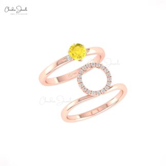 Diamond Detachable Ring In Solid 14k Gold Yellow Sapphire 5mm Round Promise Halo Rings