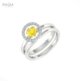 Diamond Detachable Ring In Solid 14k Gold Yellow Sapphire 5mm Round Promise Halo Rings