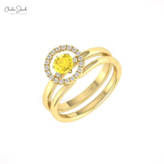 Diamond Detachable Ring In Solid 14k Gold Yellow Sapphire 5mm Round Promise Halo Rings