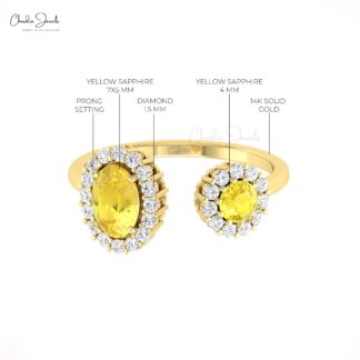 Pure 14k Gold Halo Diamond Ring With 0.95 Ct Yellow Sapphire Gemstone Engagement Ring