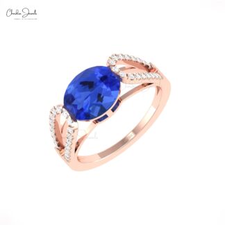 Split Shank Gemstone Ring With 2.45 Ct Tanzanite & Diamond 14k Real Gold Proposal Rings