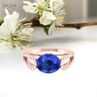 Split Shank Gemstone Ring With 2.45 Ct Tanzanite & Diamond 14k Real Gold Proposal Rings
