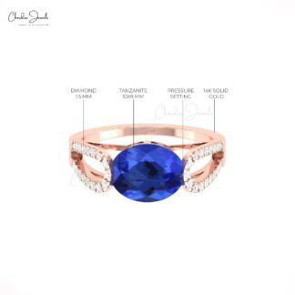 Split Shank Gemstone Ring With 2.45 Ct Tanzanite & Diamond 14k Real Gold Proposal Rings