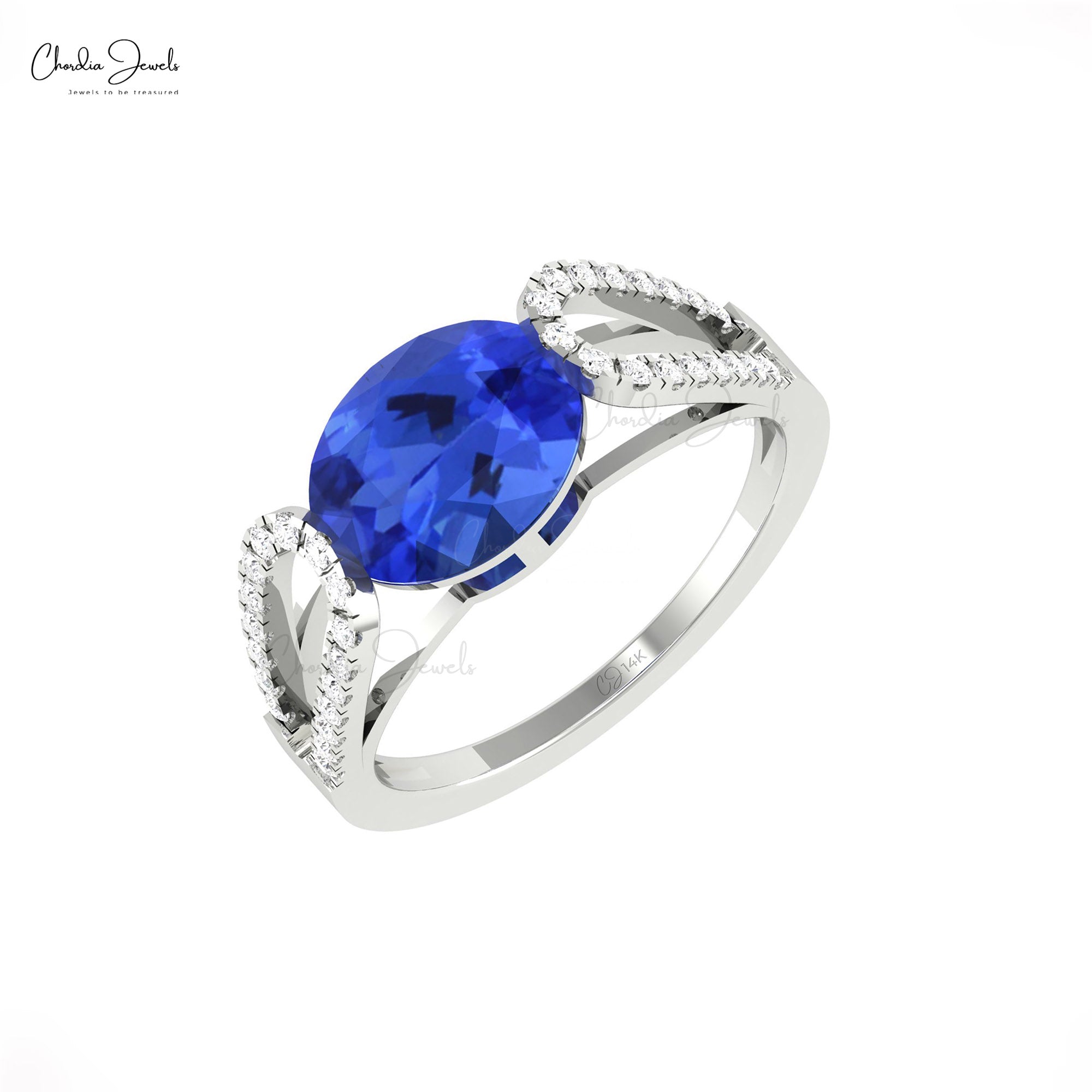 Split Shank Gemstone Ring With 2.45 Ct Tanzanite & Diamond 14k Real Gold Proposal Rings