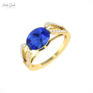 Split Shank Gemstone Ring With 2.45 Ct Tanzanite & Diamond 14k Real Gold Proposal Rings