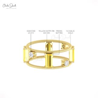 Dual Wire Stacking Band With 1 Ct Yellow Sapphire And Diamond 14k Real Gold Twisted Ring
