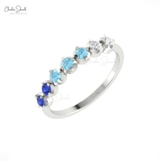 Real 14k Gold Half Eternity Band With 2.5mm Tanzanite & Aquamarine Diamond 7 Stone Ring