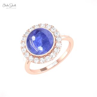 Round Halo Diamond Ring In Solid 14k Gold Tanzanite 2.45 Ct Gemstone Engagement Rings
