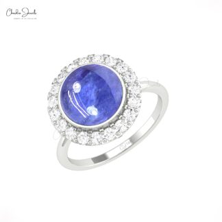 Round Halo Diamond Ring In Solid 14k Gold Tanzanite 2.45 Ct Gemstone Engagement Rings