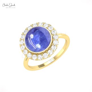 Round Halo Diamond Ring In Solid 14k Gold Tanzanite 2.45 Ct Gemstone Engagement Rings