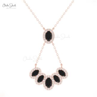 Multi Halo Diamond Chain Necklace In 14k Real Gold Black Diamond Cluster Bridal Necklaces